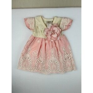 Haute Baby Pink Cream Lace Eyelet Flower Dress 3-6 Months NWT